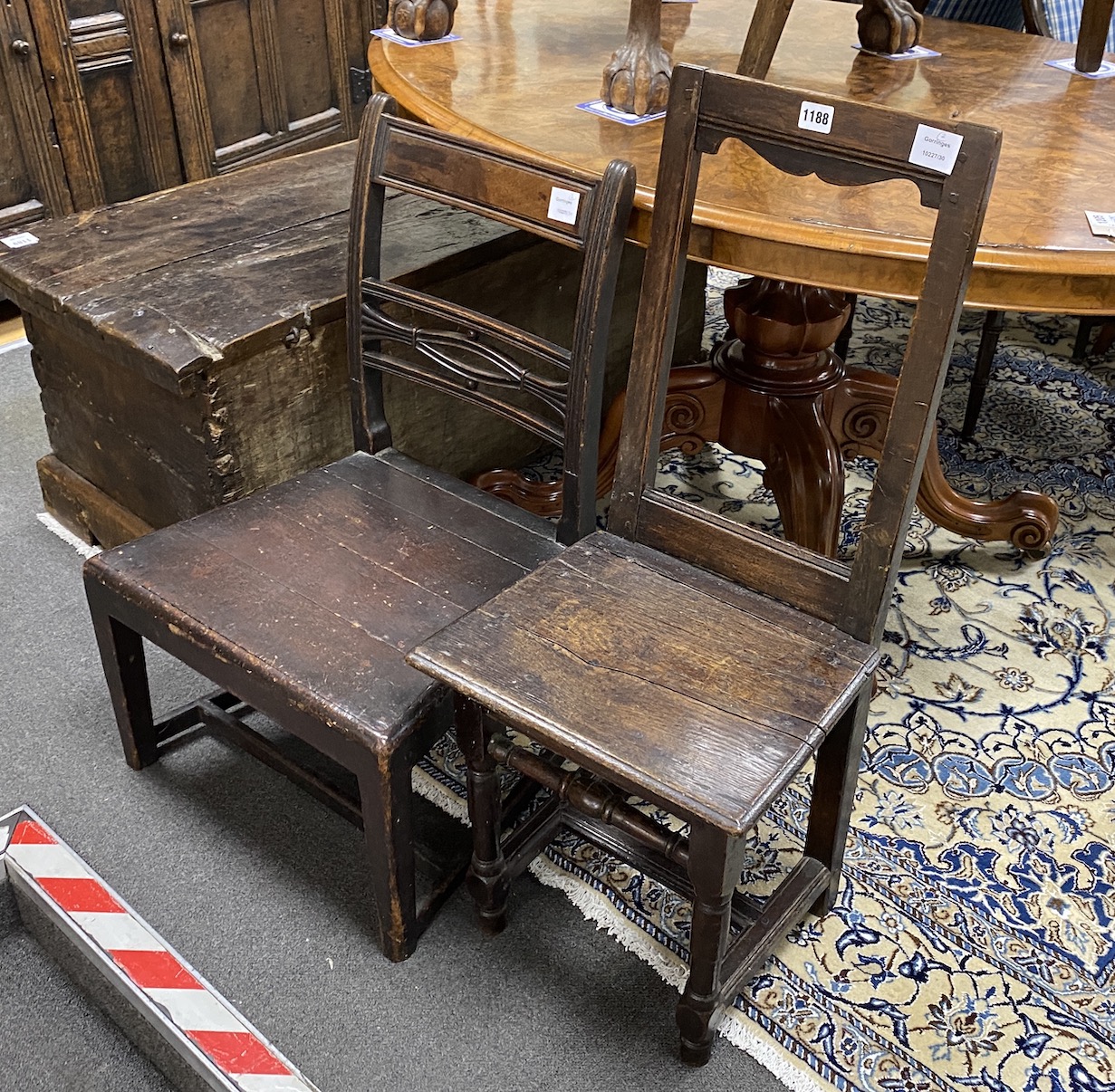 A late 17th oak back stool and a Regency Provincial chair